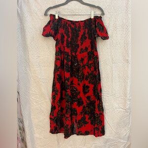 Zara Red Floral Off-Shoulder Dress size Medium